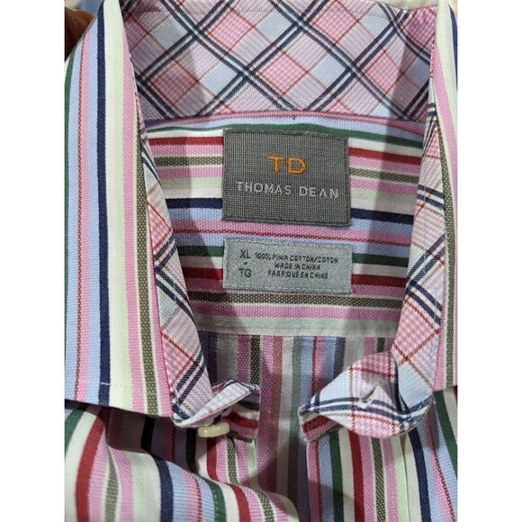 Thomas Dean Men's Multi-Color Striped Long-Sleeve Button-Down Shirt Size XL - Picture 2 of 4